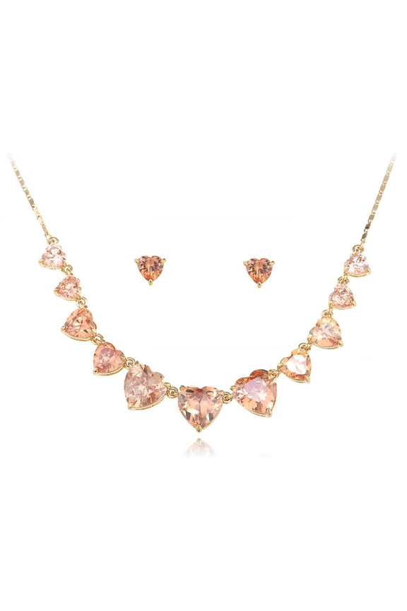 Fire opal Lovely Heart Collection Crystal Element Earring Necklace Gift Set For Women