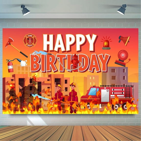 Fire Truck Birthday Backdrop, 70.8''x43.3'' Fireman Birthday Party Backdrops, Firetruck Themed Birthday Background & Firetruck Happy Birthday Backdrop for Firetruck Birthday Decorations Supplies