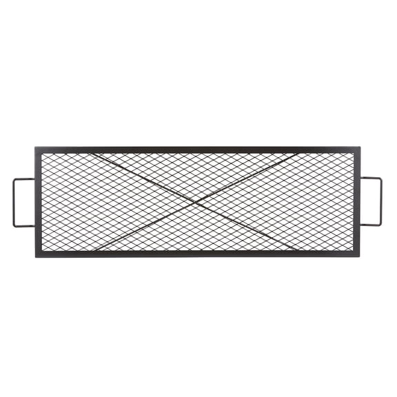 Fire pit barbecue grill, rectangular cooking rack, heavy-duty steel campfire barbecue grill with handle and support X-wire, portable camping cookware, suitable for outdoor parties, 44-inch black