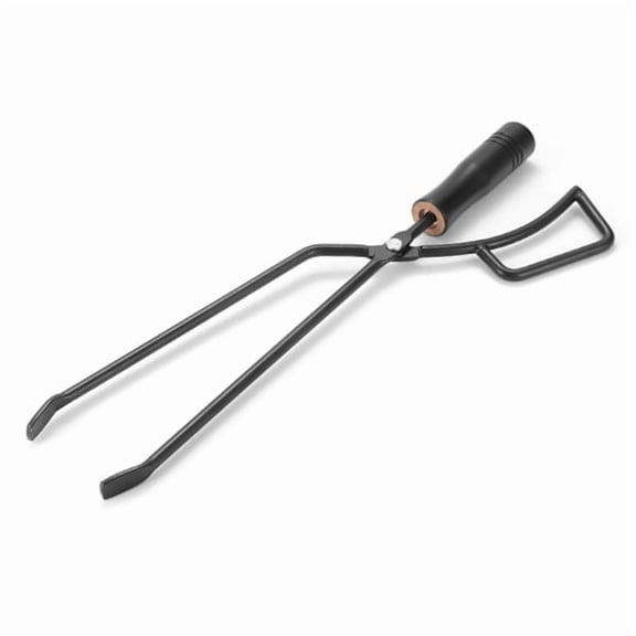 Fire tongs with insulated wooden handles, improved grip, wooden grip, wood splitter, camping accessories, black