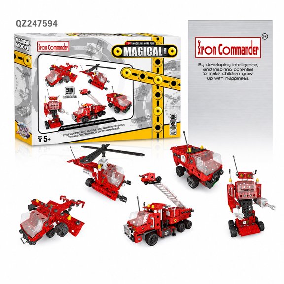 Fire truck, Helicopter, Robot & Plane Construction Model Kit (399 Pieces)