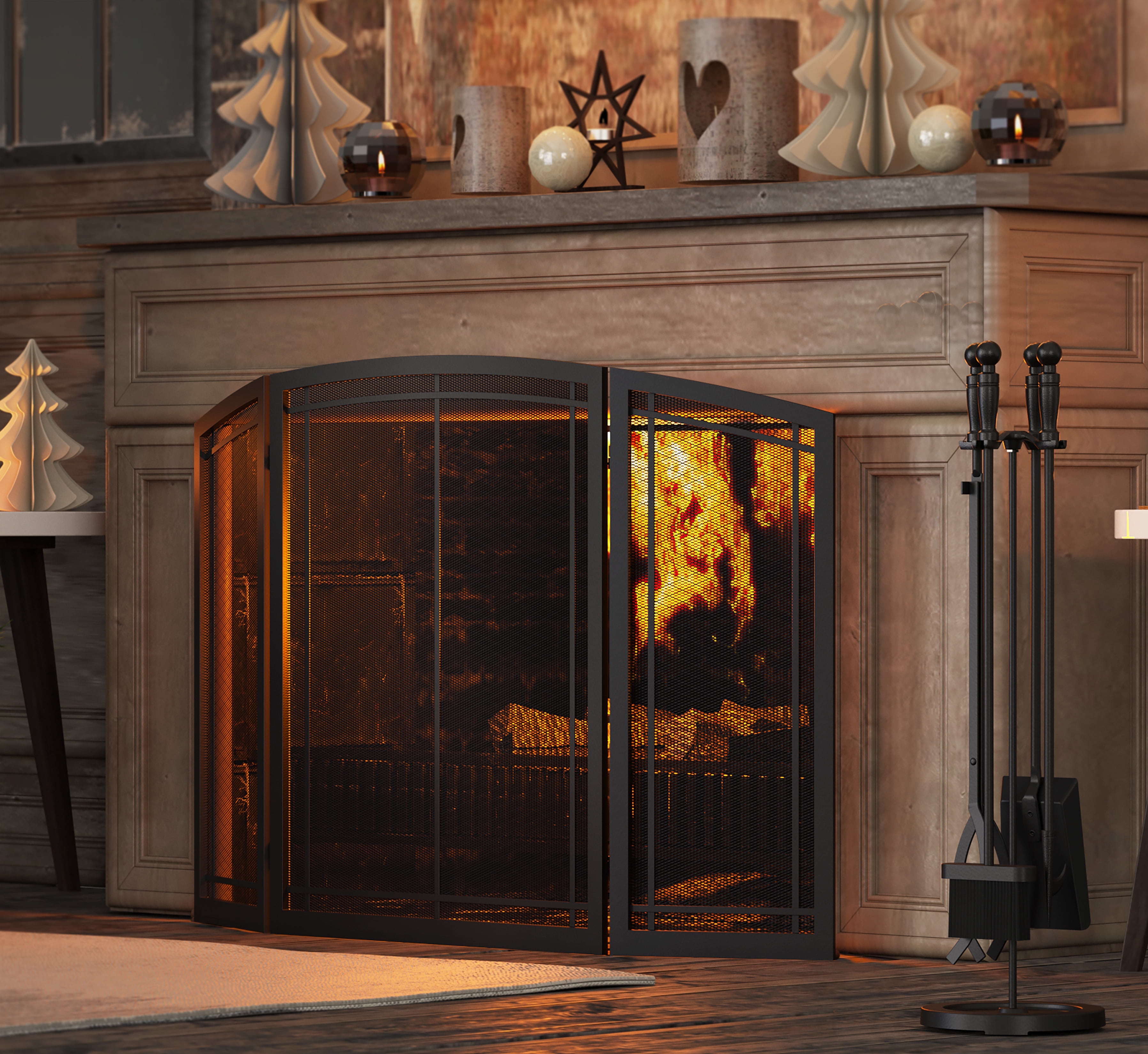 FireBeauty Fireplace Tools Set 5 Pieces Wrought Iron Fire Place Pit Poker Holder 31" H (black)