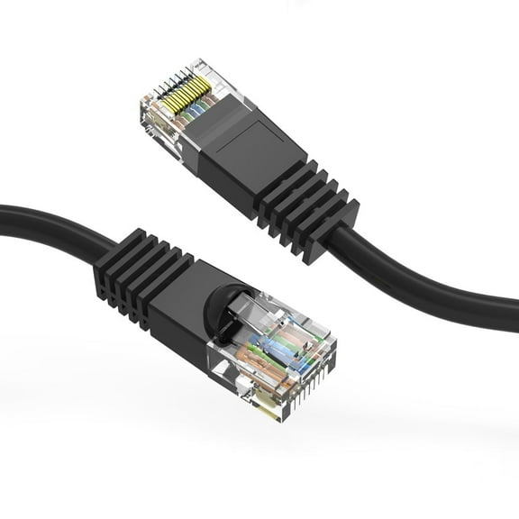 FireFold Cat5e Ethernet Patch Cable 1ft Black with Gold Plated RJ45 Connectors – 350 MHz High Performance Patch Cord – 4 UTP 24 AWG Stranded Copper Pure Conductors with PVC Jacket