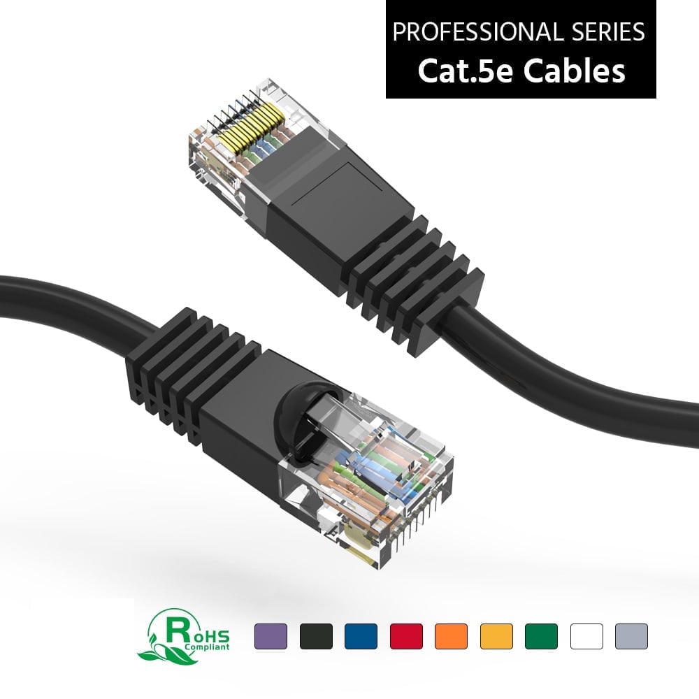 FireFold Cat5e Ethernet Patch Cable 4ft Black with Gold Plated RJ45 Connectors – 350 MHz High Performance Patch Cord – 4 UTP 24 AWG Stranded Copper Pure Conductors with PVC Jacket