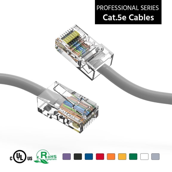 FireFold Cat5e Ethernet Patch Cable Gray 3ft with Gold Plated RJ45 Connectors – 350 MHz High Performance Patch Cord – 4 UTP 24 AWG Stranded Copper Pure Conductors with PVC Jacket