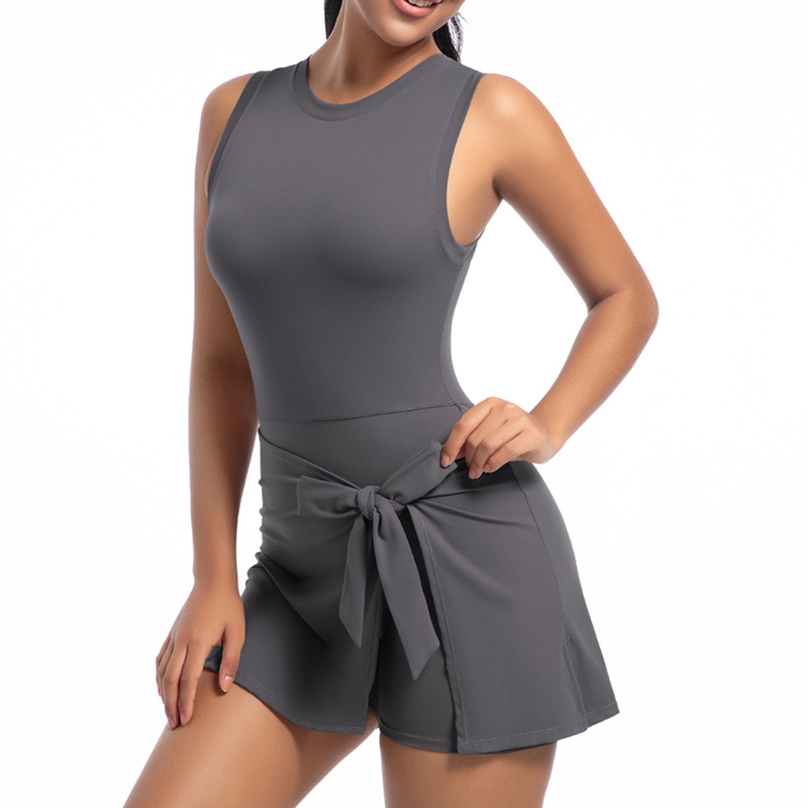 FireFox Cute Golf Tennis Dress 2 in 1 Workout Athletic Dresses for Women with Shorts Outfits Summer Clothes-Dark Gray-L,Athletic Dresses for Women with Shorts,Plus Size Tennis Dress