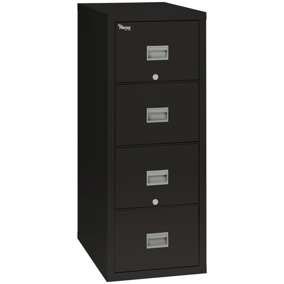 FireKing Black Patriot 1 Hour Fire Resistant 25" depth File Cabinet with 4 Drawers filing Letter or Legal hanging folders