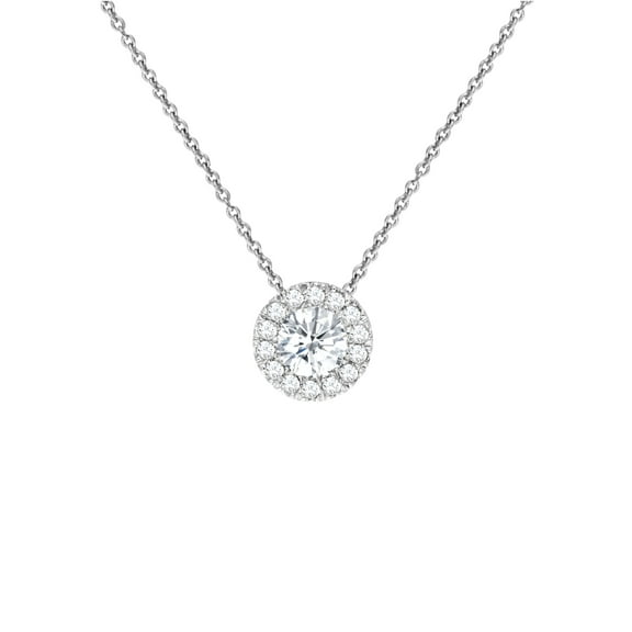FireStar Halo Diamond Necklace for Women 10K White Gold 1/2 Ct White Colorless Lab Grown Diamonds