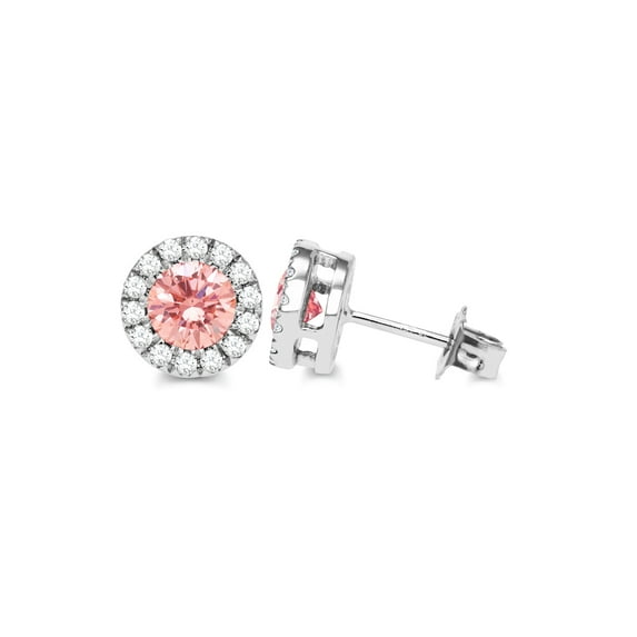 FireStar Halo Diamond Stud Earrings for Women 10K White Gold 1 Ct Pink Lab Grown Diamonds