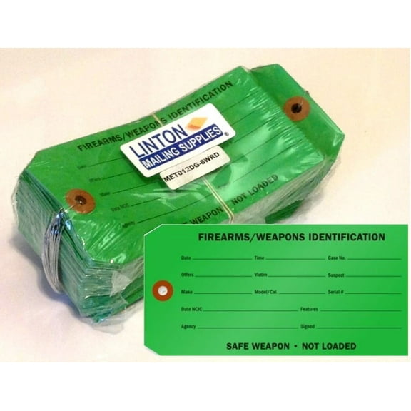 Firearms and Weapons Identification Tag, 25 Tags/Pack, 6.25" x 3.125"