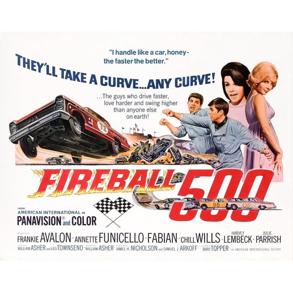 Fireball 500 Rear From Left: Frankie Avalon Annette Funicello Julie Parrish Fabian (Front) 1966 Movie Poster Masterprint (28 x 22)