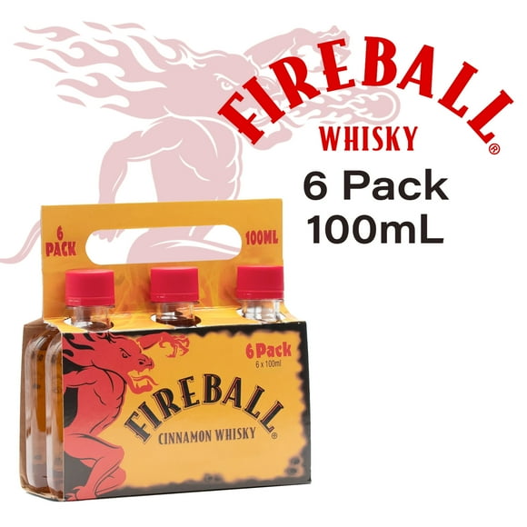 Fireball Cinnamon Whiskey, 100ml Bottles, 6 Count, 33% Alcohol