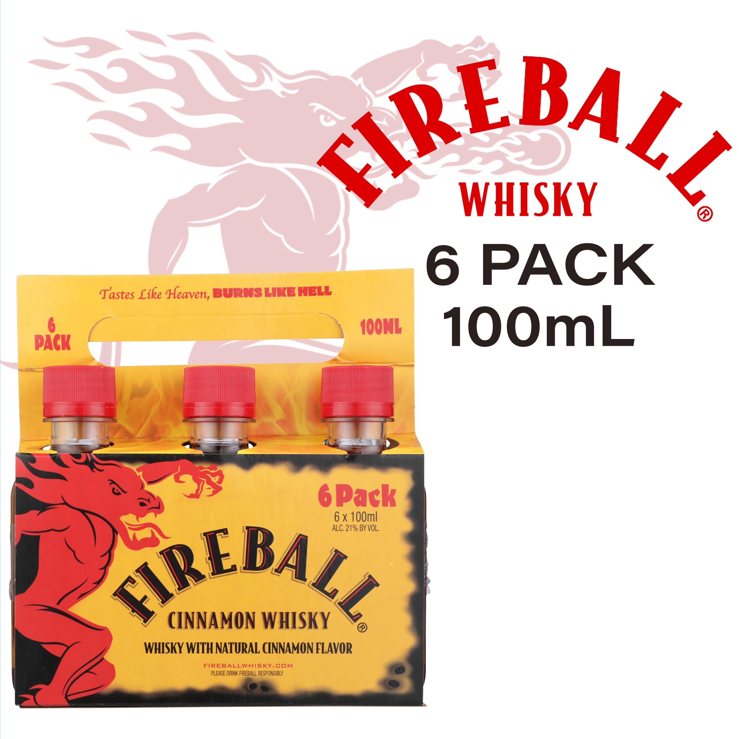 Fireball Cinnamon Malt Beverage, 100ml Bottles, 6 Count, 21 Alcohol