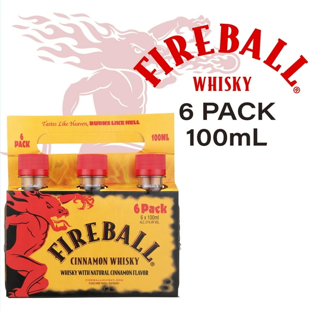 Fireball Cinnamon Malt Beverage, 100ml Bottles, 6 Count, 21 Alcohol