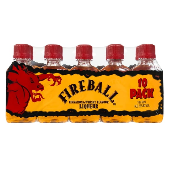 Fireball Cinnamon Malt Beverage, 50ml Bottles, 10 Count, 16.5% Alcohol