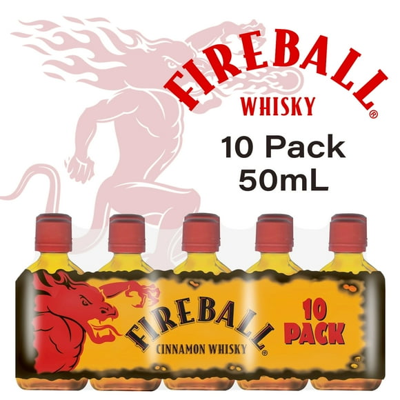 Fireball Cinnamon Whiskey, 50ml Bottles, 10 Count, 33% Alcohol