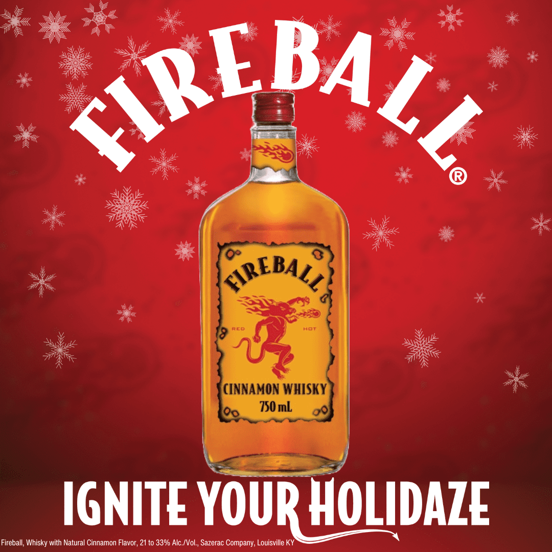 Fireball Cinnamon Whiskey, Holiday Cocktail 750ml Bottle, 33% Alcohol 