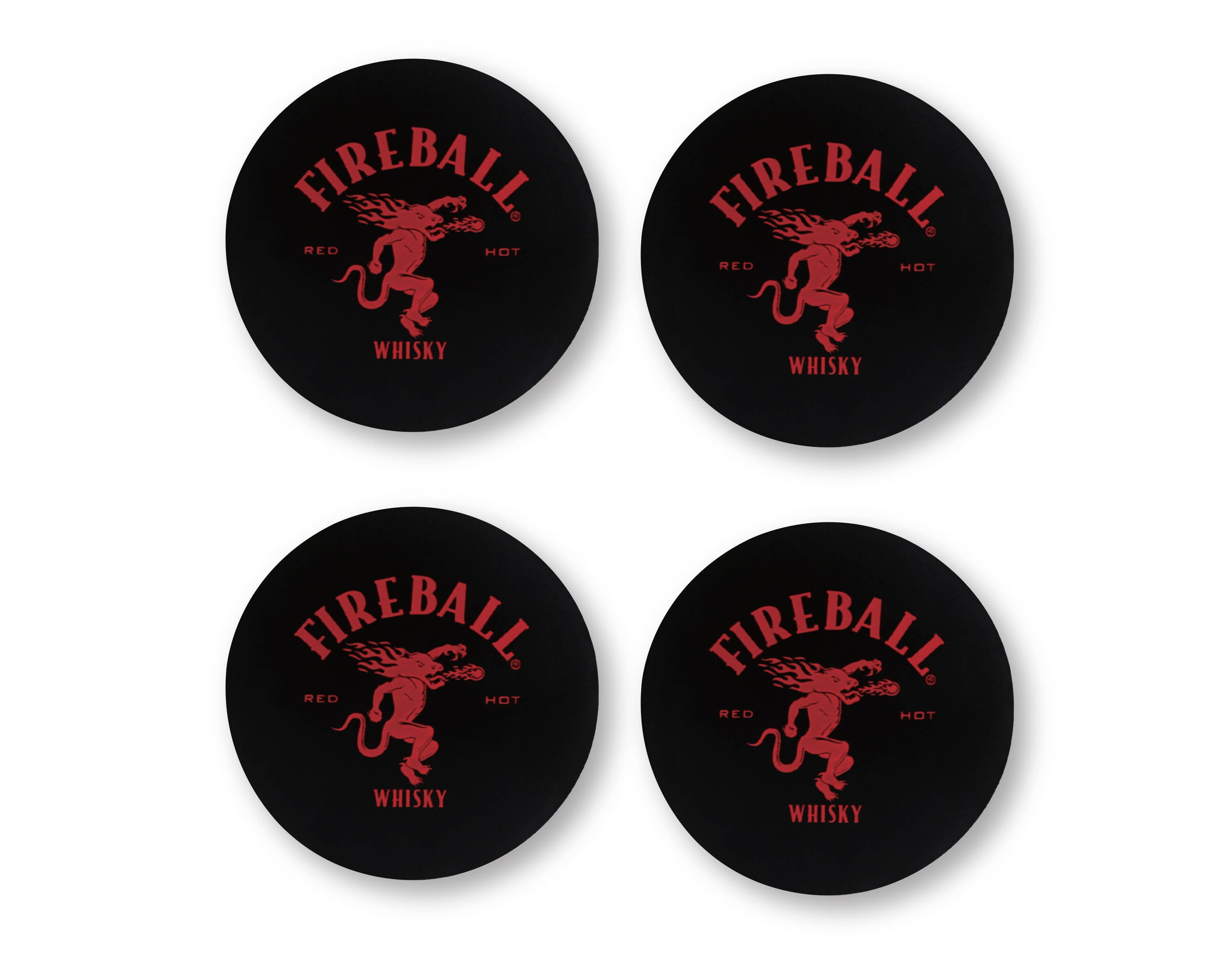 Fireball Black and Red Stainless Steel Round Coasters Set