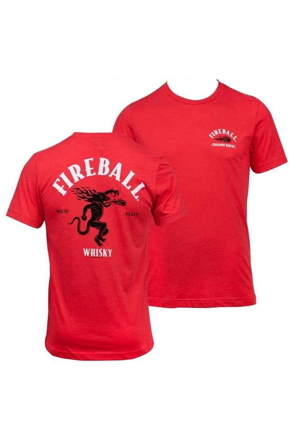 Whiskey  Fireball Whiskey Hot Logo Front & Back Print T-Shirt, Red - Large