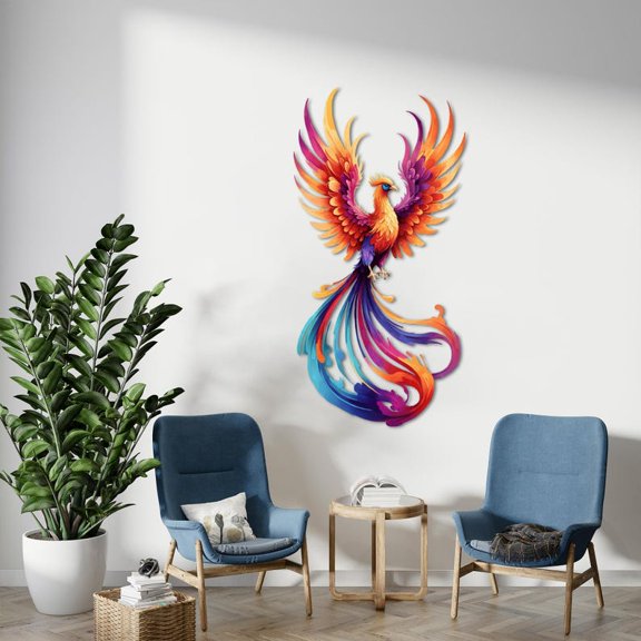 Firebird Phoenix Metal Wall Art with Colorful Design, Decorative Wall Decor
