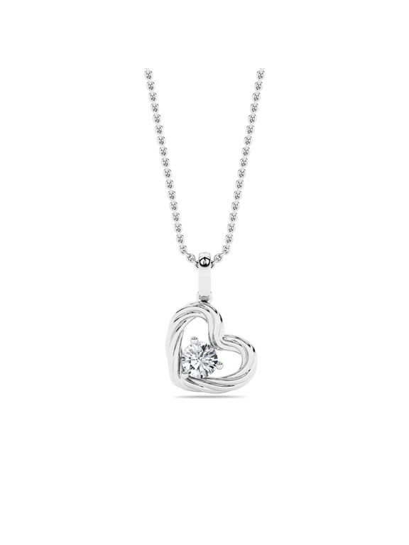 F-Color Round Shaped Diamond Heart Pendant Necklace For Women, 0.33 CTTW, 14K White Gold over Sterling Silver