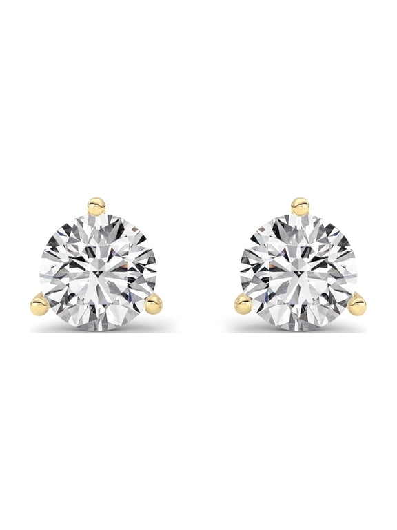 IGI Certified Fireborn Three Prong Martini G-Color Diamond Stud Earrings For Women, 0.75 CTTW, 14K Yellow Gold