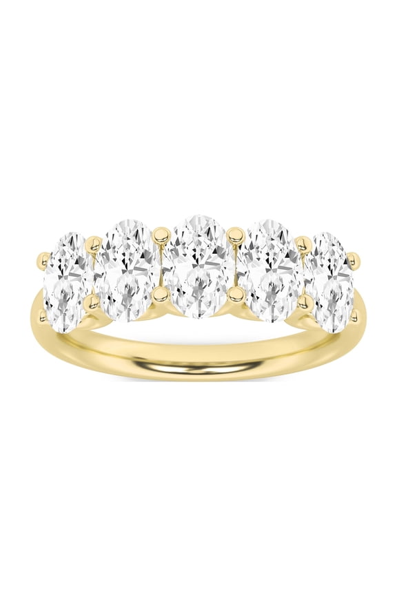 - 2Cttw Oval Shaped Lab Grown Diamond (F/VS) Five Stone Band Ring in 14K Gold