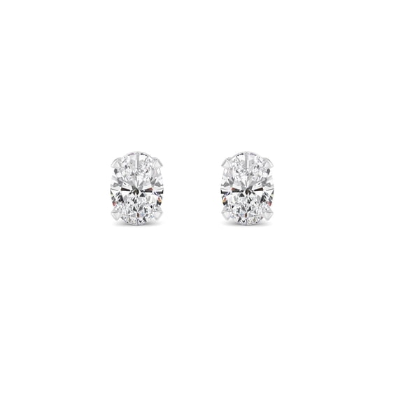 Fireborn Oval-Shaped Diamond, Sterling Silver Earrings for Women, 1 CTW, 0.89 g, 14K White Gold