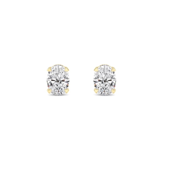 Fireborn Oval-Shaped Diamond, Sterling Silver Earrings for Women, 1 CTW, 0.89 g, 14K Yellow Gold