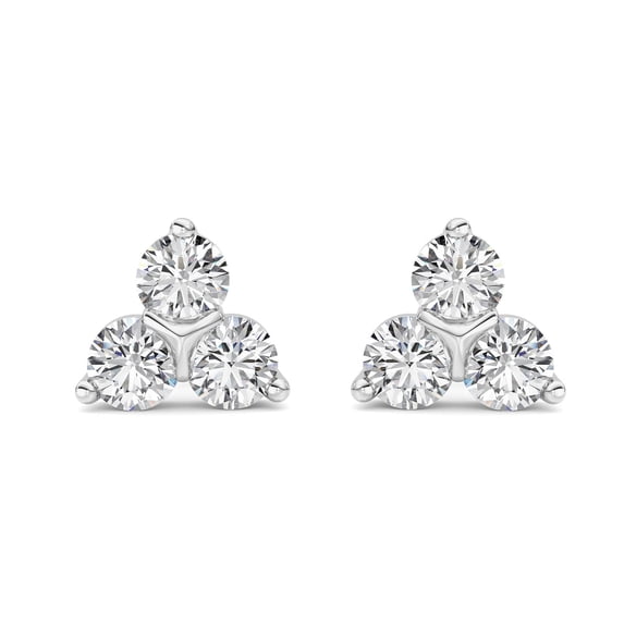 Fireborn Round-Shaped Diamond, Sterling Silver Earrings for Women, 1 CTW, 2.09 g, 14K White Gold