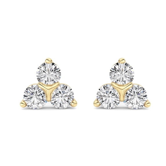 Fireborn Round-Shaped Diamond, Sterling Silver Earrings for Women, 1 CTW, 2.09 g, 14K Yellow Gold