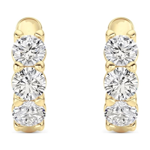 Fireborn Round-Shaped Diamond, Sterling Silver Earrings for Women, 1 CTW, 2.49 g, 14K Yellow Gold