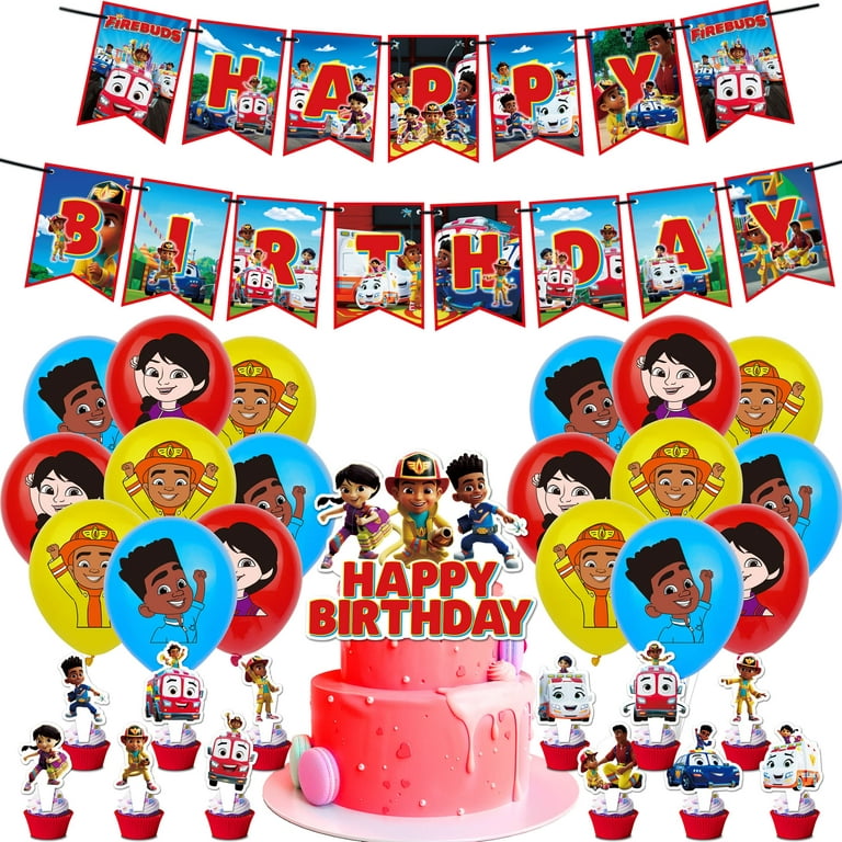 Firebuds Birthday Party Supplies, Cartoon Adeventure Theme Party Decorations  with Happy Birthday Banner, Cupcake Cake Toppers, Balloons for Kids Party  Favors GP27 