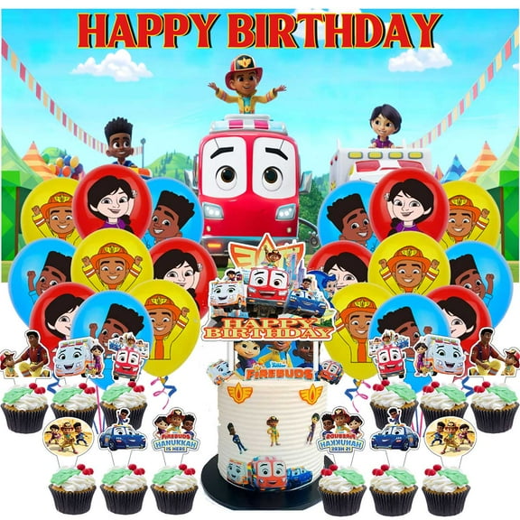 Firebuds Set Party Supplies Decoration Birthday Decor Banner Backdrop Kit Fans Latex Balloons