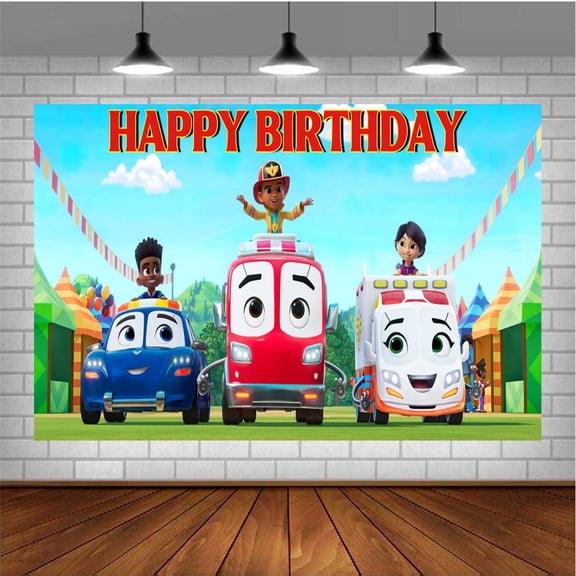 Firebuds Themed Birthday Backdrop Banner - Hanging Wall Decor Tapestry for Party Celebrations