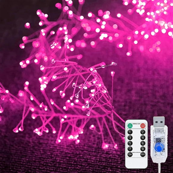 Firecracker Fairy Lights with Remote 19.8Feet 200 LED Cluster Starry Lights USB Powered Waterproof Copper Wire Fairy Light for Wedding Christmas Bedroom Wreath Window Party
