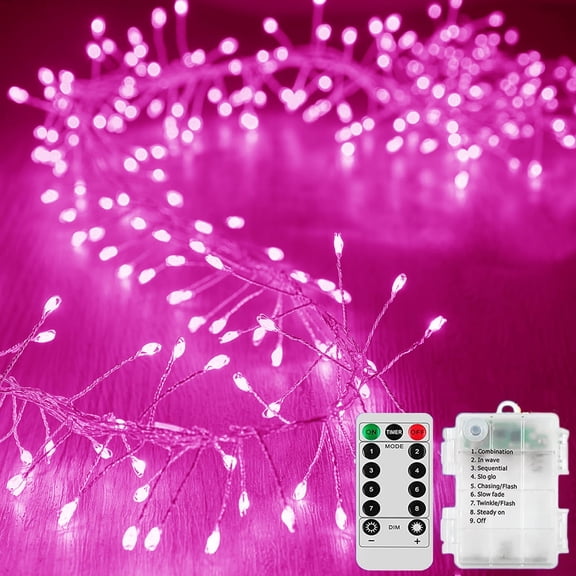 Firecracker Fairy String Lights with Remote, 39FT 400LED Silver Wire Cluster Lights Battery Operated with Timer for Outdoor Indoor Bedroom Wedding Christmas Party Decoration