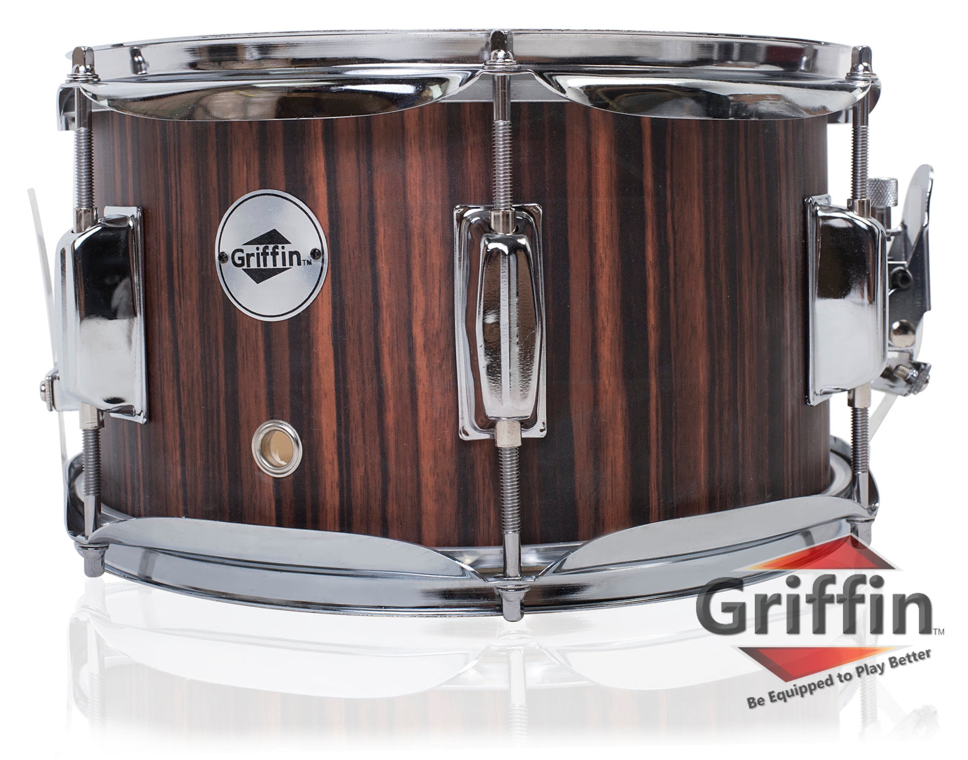 Firecracker Snare Drum by Griffin Soprano Popcorn 10" x 6" Poplar Wood Shell & Black Hickory PVC Concert Percussion Musical Instrument with Drummers Key & Deluxe Snare Strainer Beginner & Professional