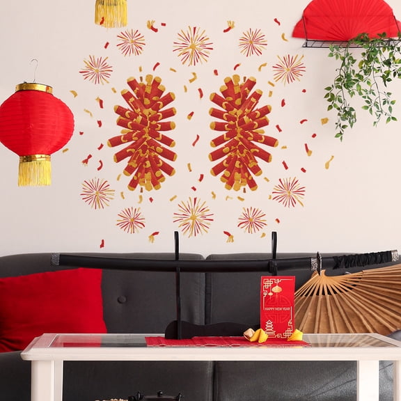 Firecracker Window Stickers, Removable Static Cling Decor For Year, Glass Tile Holiday Wall Decals, Easy Peel And Stick(Red-B)