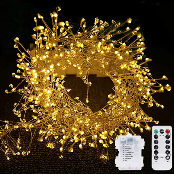 Firecrackers String Lights with Remote 29.5Ft 300 LED Waterproof Cluster Christmas Lights Battery Operated Fire Crackers Garland Fairy Light for Bedroom Garden Party