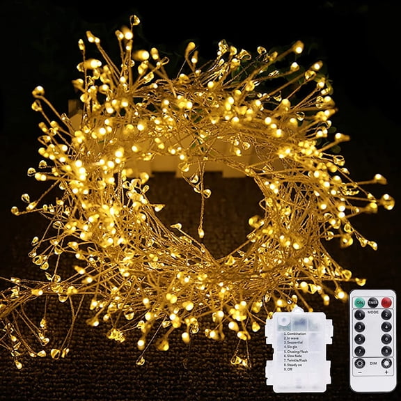 Firecrackers String Lights With Remote 29.5Ft 300 LED Waterproof Cluster Christmas Lights Battery Operated Fire Crackers Garland Fairy Light For Bedroom Garden Party.