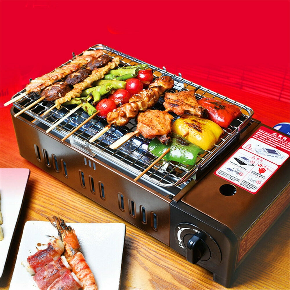 Portable Camping Gas Grill BBQ with Grill Pan Grill Plate and Lid Butane  Outdoor Stove - NJ Commerce