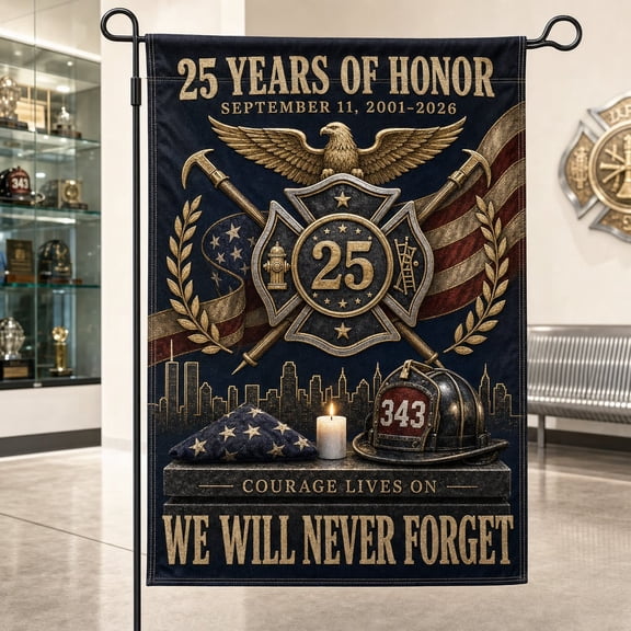 Firefighter 9/11 Memorial Garden Flag, 25 Years of Honor Tribute Banner