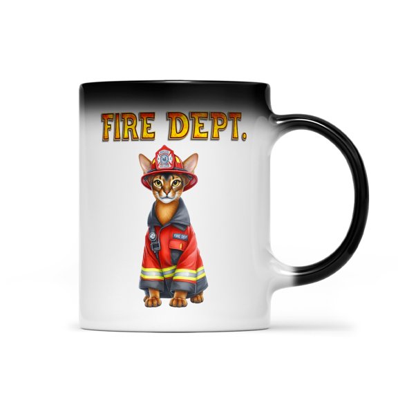 Firefighter Abyssinian Hero Rescue Fire Dept Fireman USA Flag Heat Color Changing Mug Cat Lover Kitten Owner Gifts Magic Coffee Mug - 02026