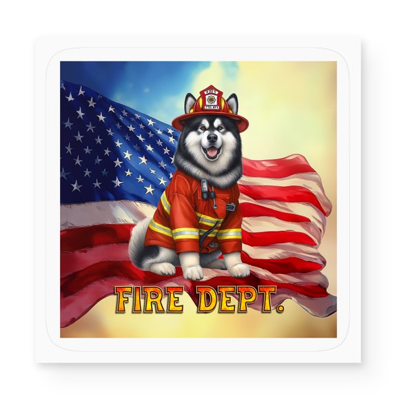 Firefighter Alaskan Malamute Hero Rescue Fire Dept Fireman USA Flag Vinyl Sticker Alaska Mal Dog Lovers Gifts Waterproof Decal Art Decor - 02026