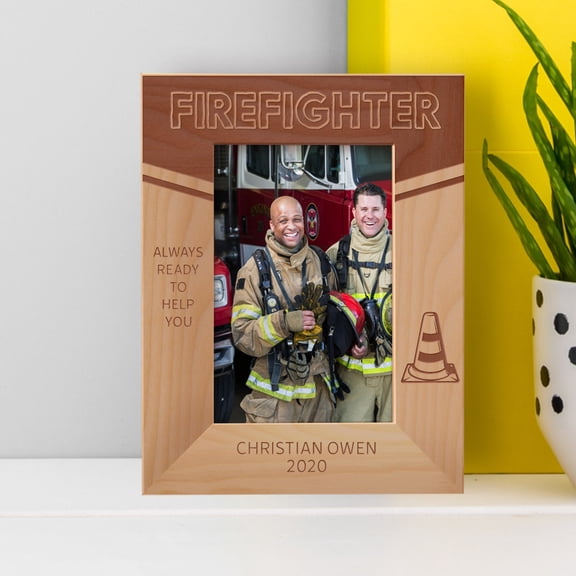 Firefighter Always Ready To Help You Personalized Wooden Frame 4" x 6" Brown (Vertical)