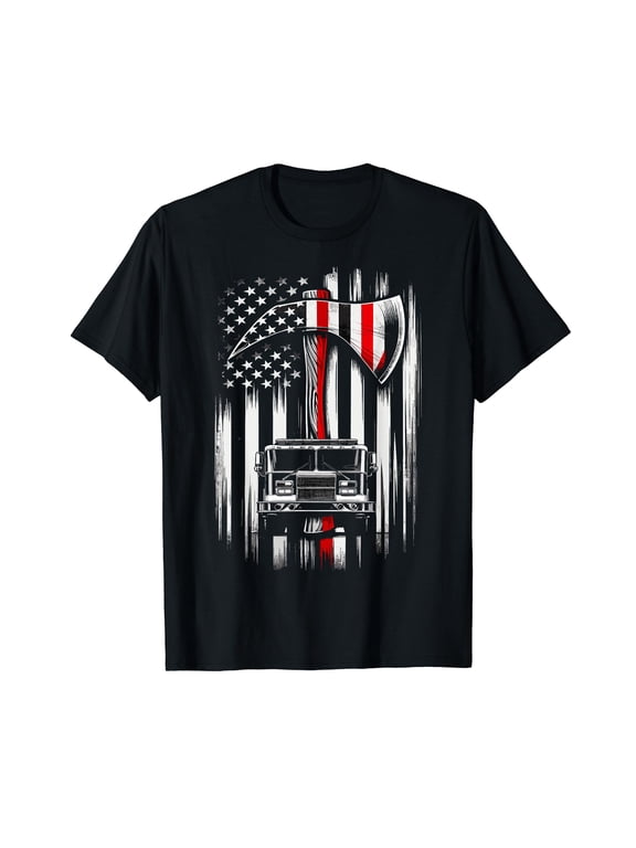 Firefighter American Fire Truck red Axe Fireman T-Shirt