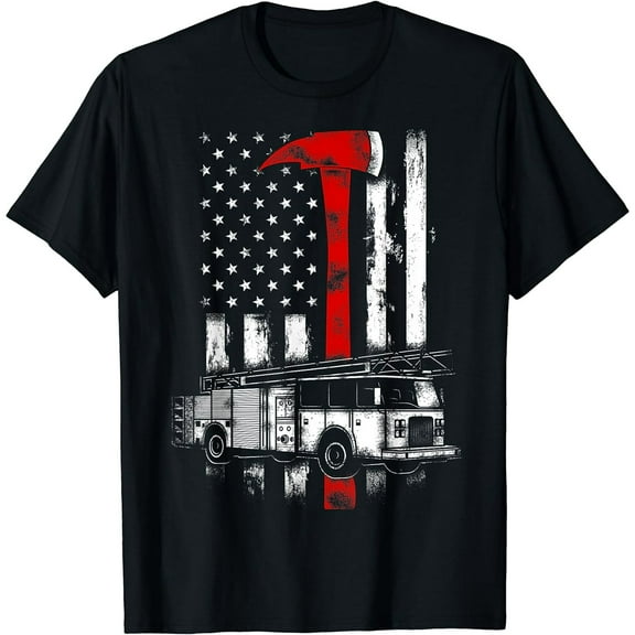 Firefighter American Fire Truck red Axe Fireman US flag T-Shirt