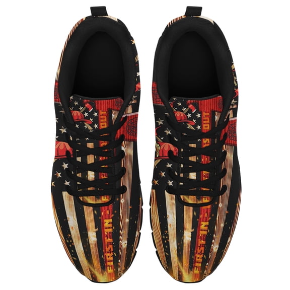 Firefighter American Flag Running Shoes Sneakers Mesh Black Size 11