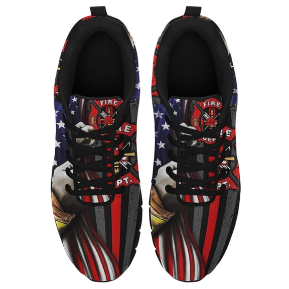 Firefighter American Flag Running Shoes Sneakers Mesh Black Size 12